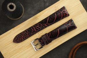 Ostrich Leg Two-tone Leather Strap in Black & Red - Artisan Straps
