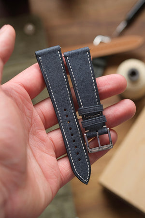 Navy Denim Babele 'Linen' Leather Strap - Artisan Straps