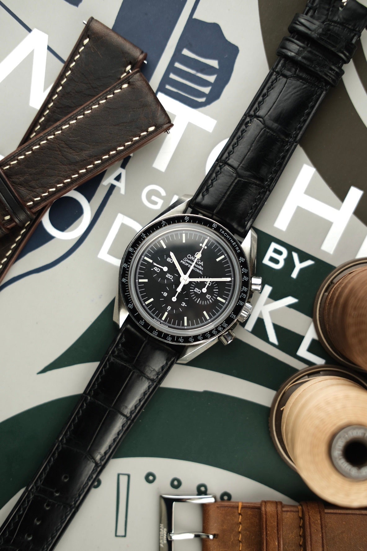 Croc Padded Leather Strap in Black - Artisan Straps