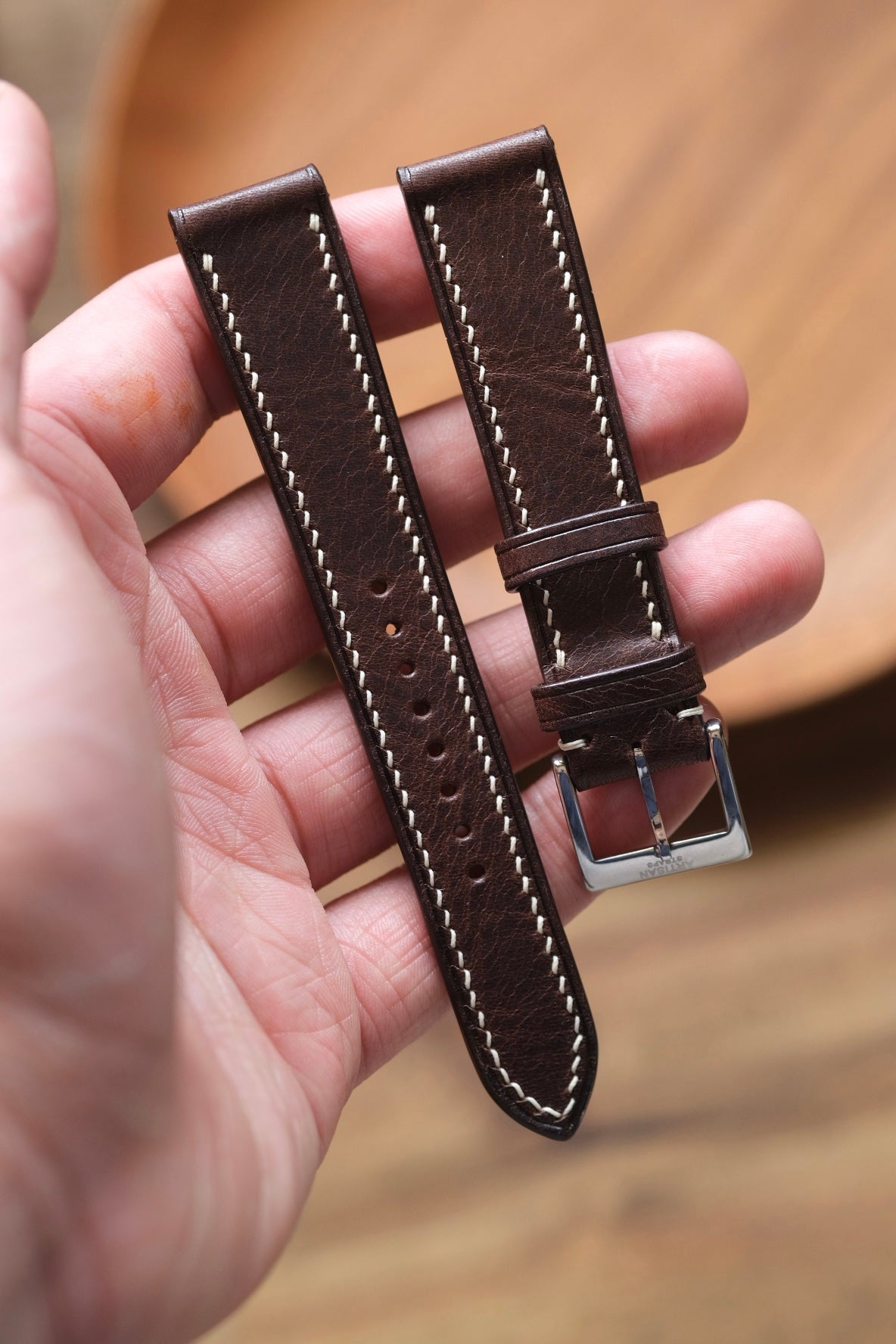 Dark Brown Italian Waxy Leather Strap - Artisan Straps