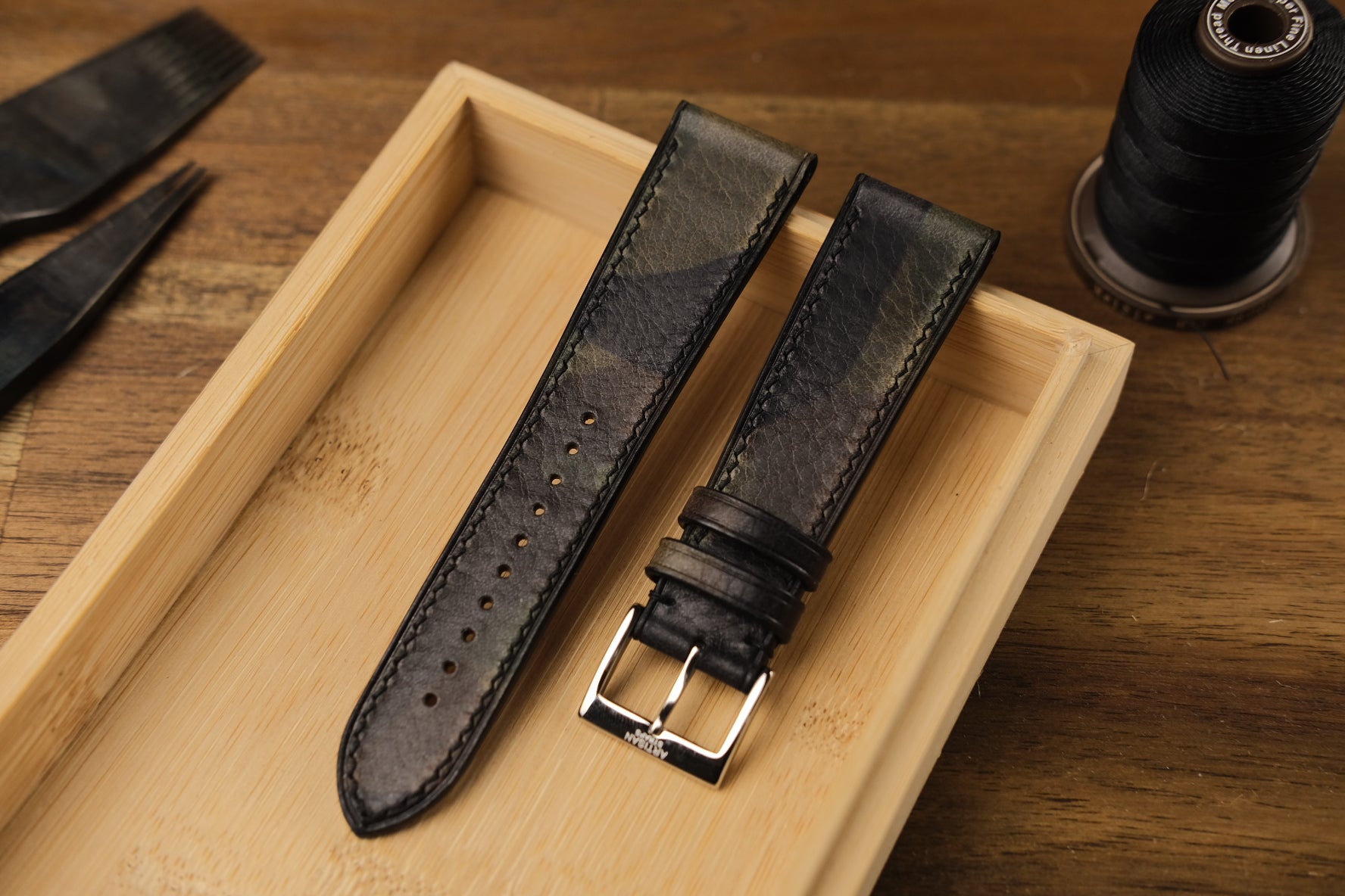 Camo Calf Leather Strap in Army Green - Artisan Straps