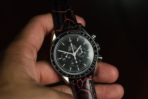 Ostrich Leg Two-tone Leather Strap in Black & Red - Artisan Straps