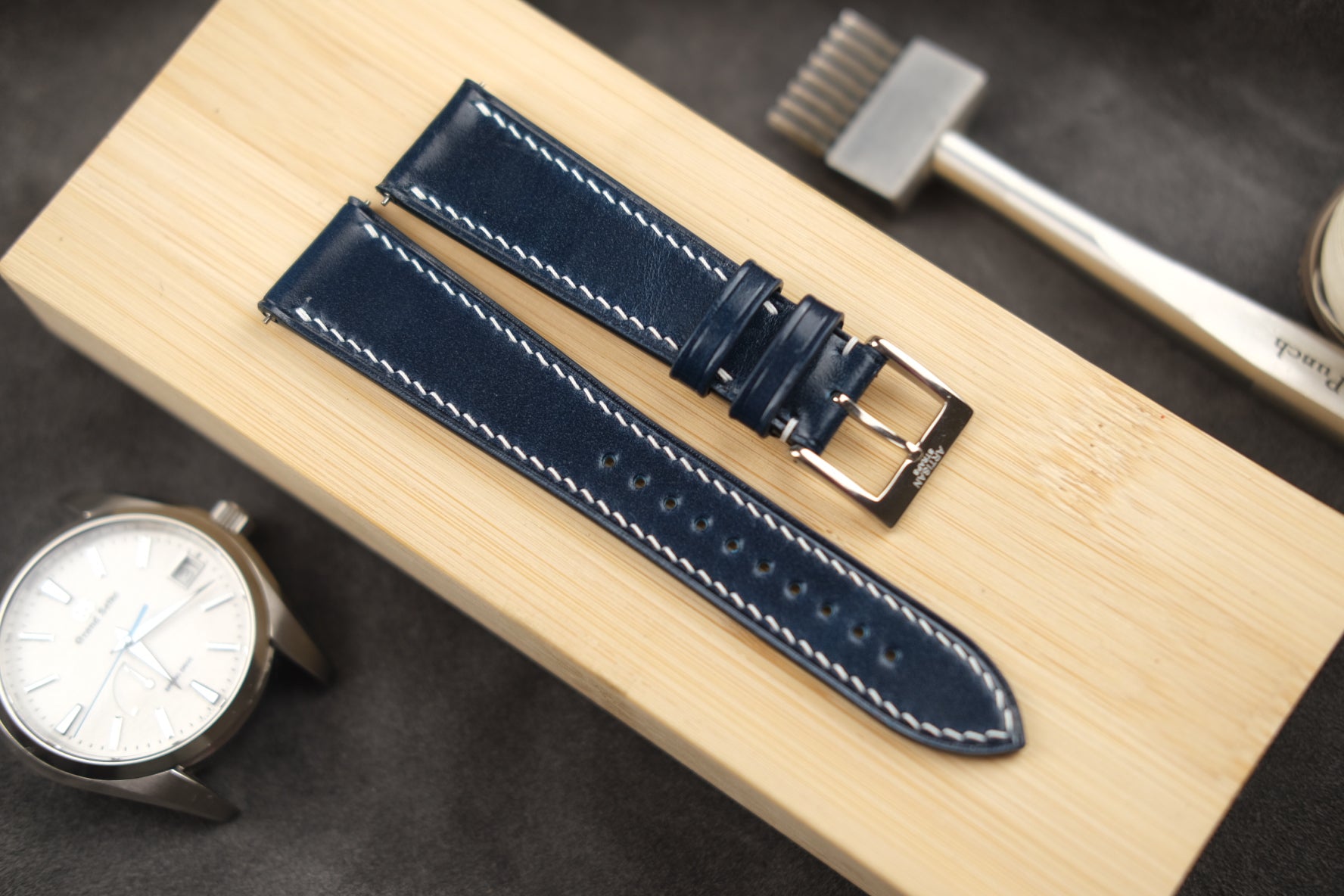 Shell Cordovan Leather Strap in Navy Blue - Artisan Straps