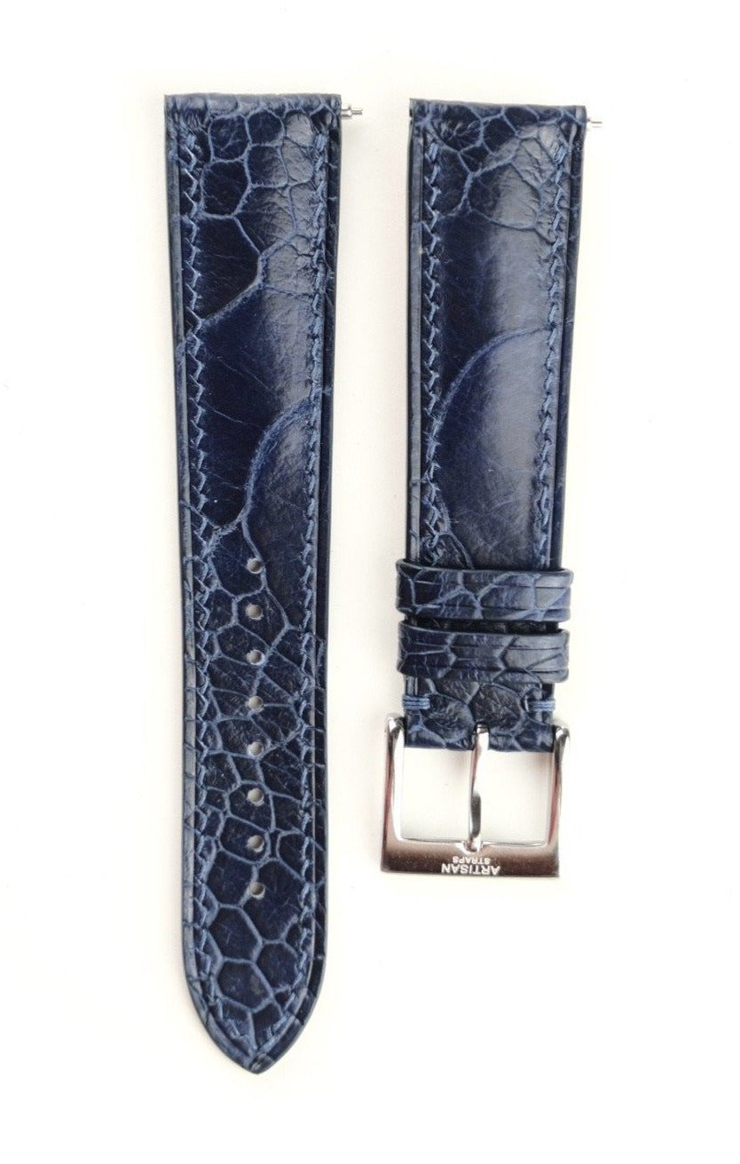 Ostrich Leg Leather Strap in Matte Navy Blue - Artisan Straps