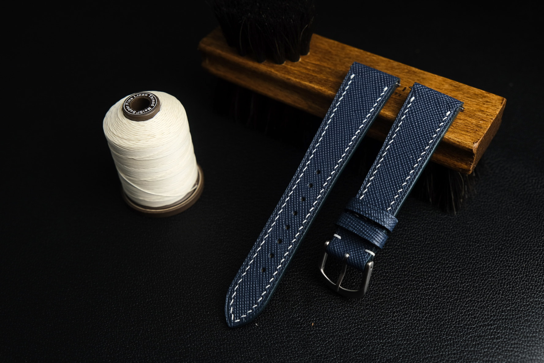 Saffiano French Calf Leather Strap in Blue - Artisan Straps